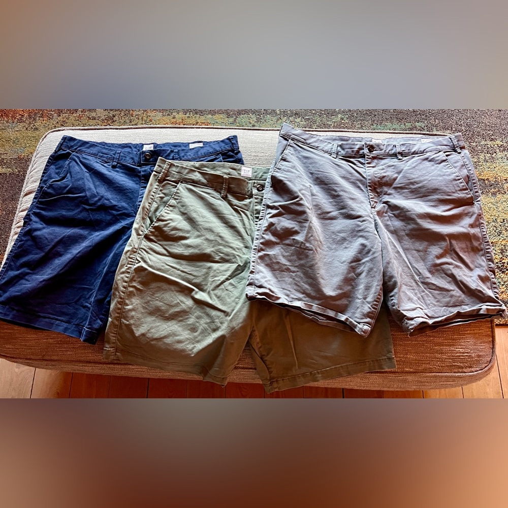 GAP Chino Shorts - 38 x 10" Lot 3 - Navy Blue, Army Green and Grey NWOT